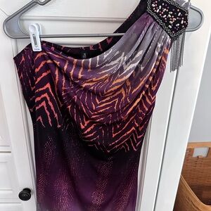 Bisou Bisou Purple and Orange Patterned Dress